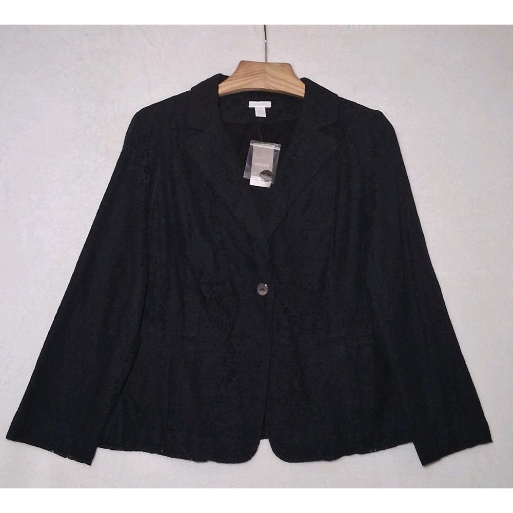 Chico's Black Crochet Lace Blazer Jacket Size 3 US XL Lined Evening Holiday NWT